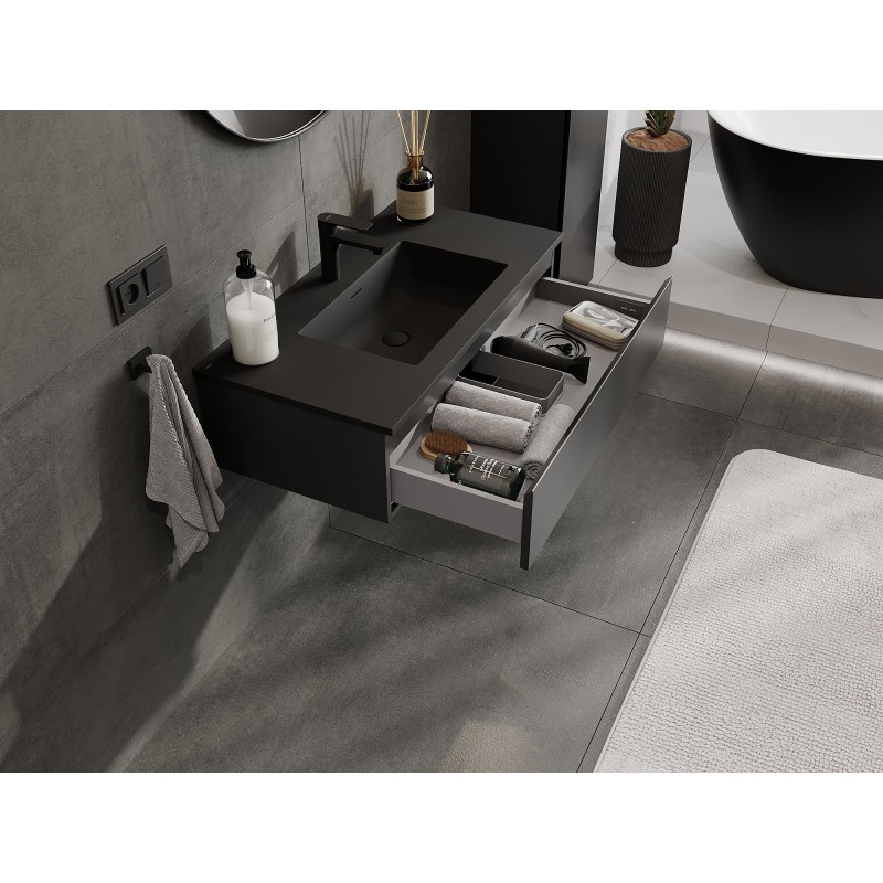 Mexen Orio kúpeľňová skrinka 90 cm s umývadlom Otis, 1 zásuvka, čierna matná - 91A10-09023-1-BF71-W18M71