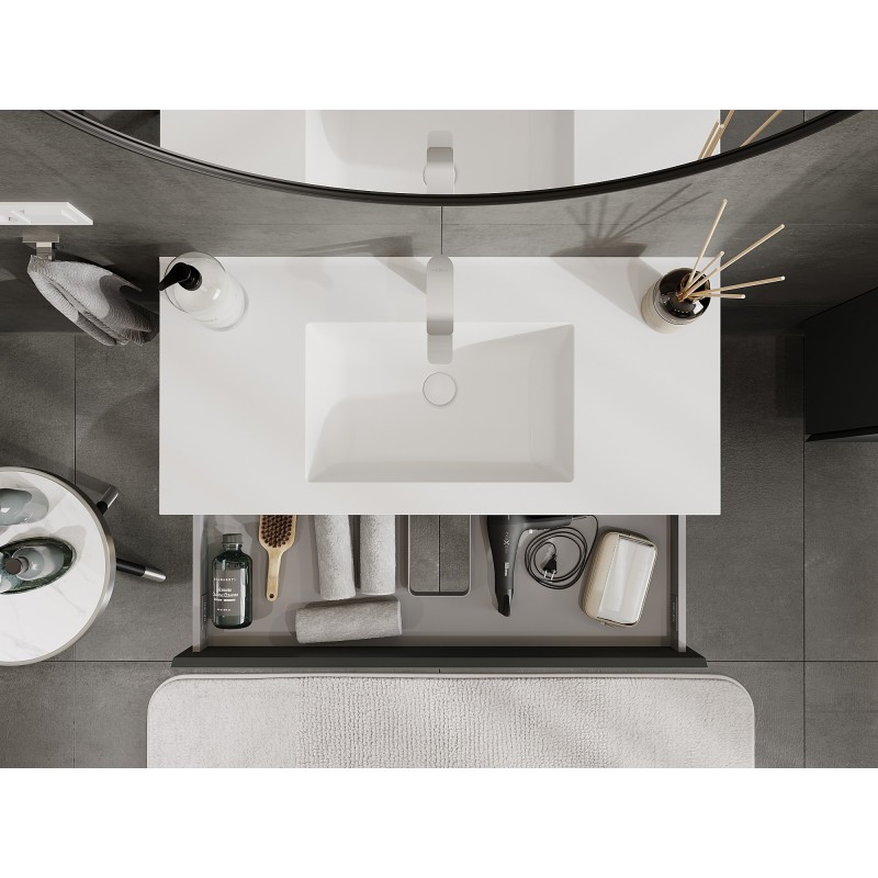 Mexen Orio kúpeľňová skrinka 100 cm s umývadlom Otis, 1 zásuvka, grafit mat/biela mat - 91A10-10023-1-BF66-W18M01