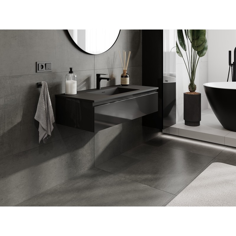 Mexen Orio kúpeľňová skrinka 100 cm s umývadlom Otis, 1 zásuvka, čierny lesk/čierny mat - 91A10-10023-1-BF70-W18M71