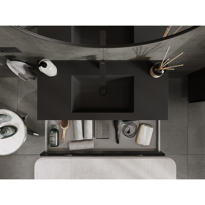 Mexen Orio kúpeľňová skrinka 100 cm s umývadlom Otis, 1 zásuvka, čierny lesk/čierny mat - 91A10-10023-1-BF70-W18M71