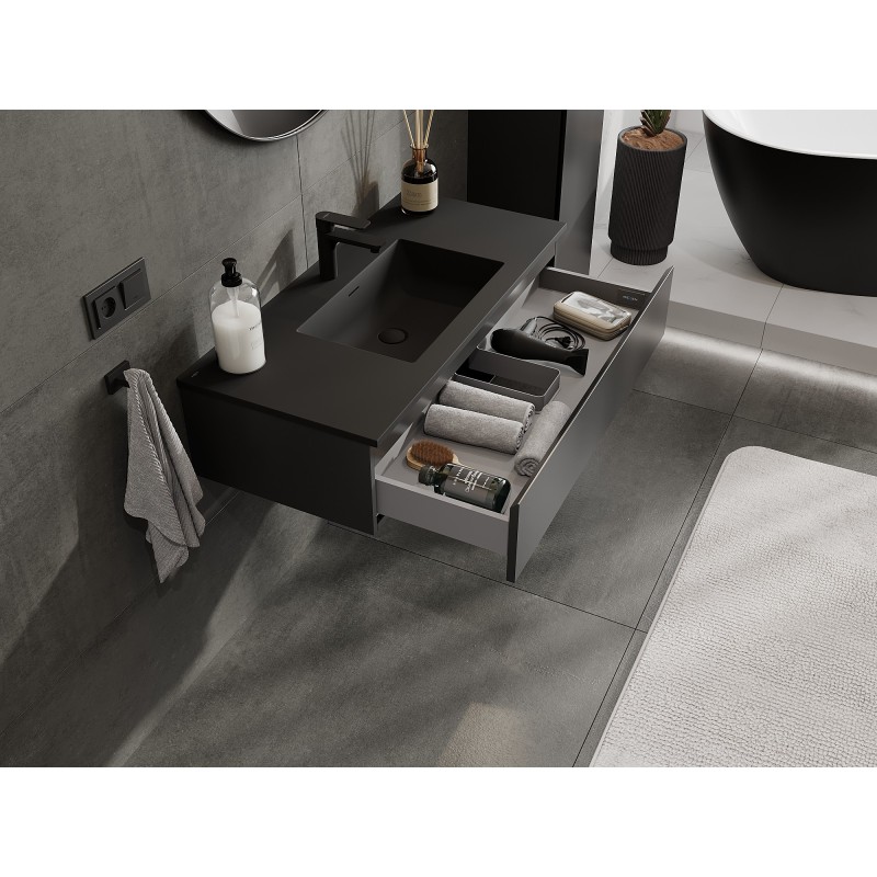 Mexen Orio kúpeľňová skrinka 100 cm s umývadlom Otis, 1 zásuvka, čierna matná - 91A10-10023-1-BF71-W18M71