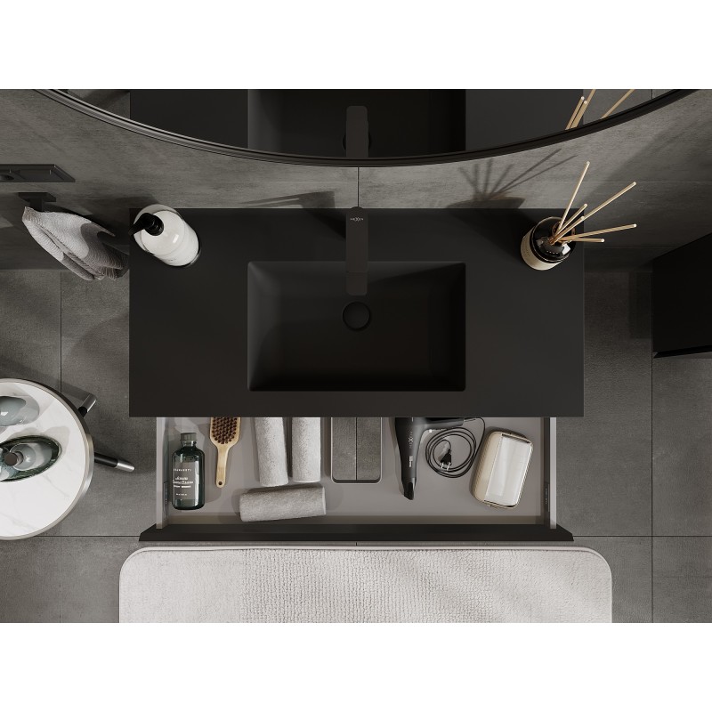 Mexen Orio kúpeľňová skrinka 100 cm s umývadlom Otis, 1 zásuvka, čierna matná - 91A10-10023-1-BF71-W18M71