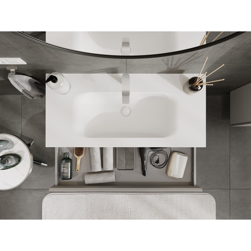 Mexen Orio kúpeľňová skrinka 100 cm s umývadlom Vela, 1 zásuvka, sivá matná/biela matná - 91A10-10023-1-BF62-W23M01