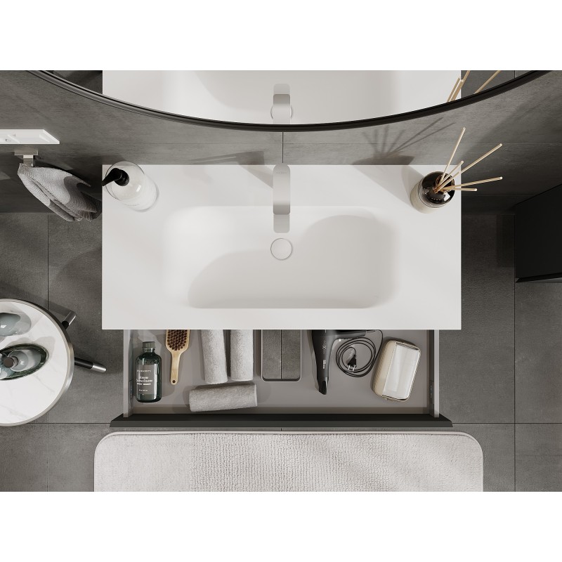 Mexen Orio kúpeľňová skrinka 100 cm s umývadlom Vela, 1 zásuvka, grafit mat/biela mat - 91A10-10023-1-BF66-W23M01