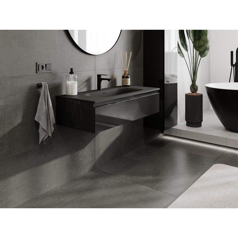 Mexen Orio kúpeľňová skrinka 100 cm s umývadlom Vela, 1 zásuvka, čierna lesk/čierna mat - 91A10-10023-1-BF70-W23M71