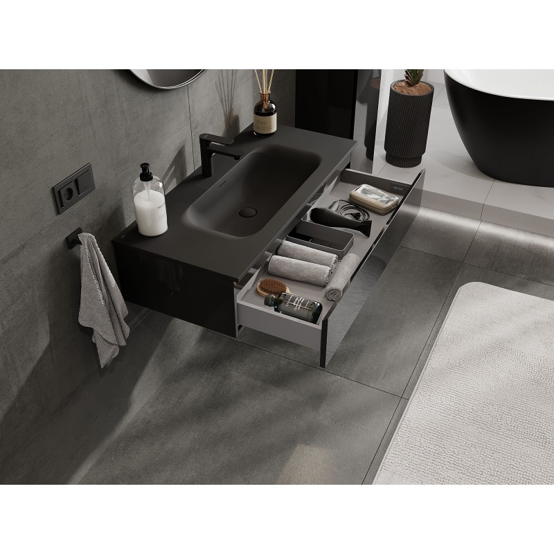 Mexen Orio kúpeľňová skrinka 100 cm s umývadlom Vela, 1 zásuvka, čierna lesk/čierna mat - 91A10-10023-1-BF70-W23M71