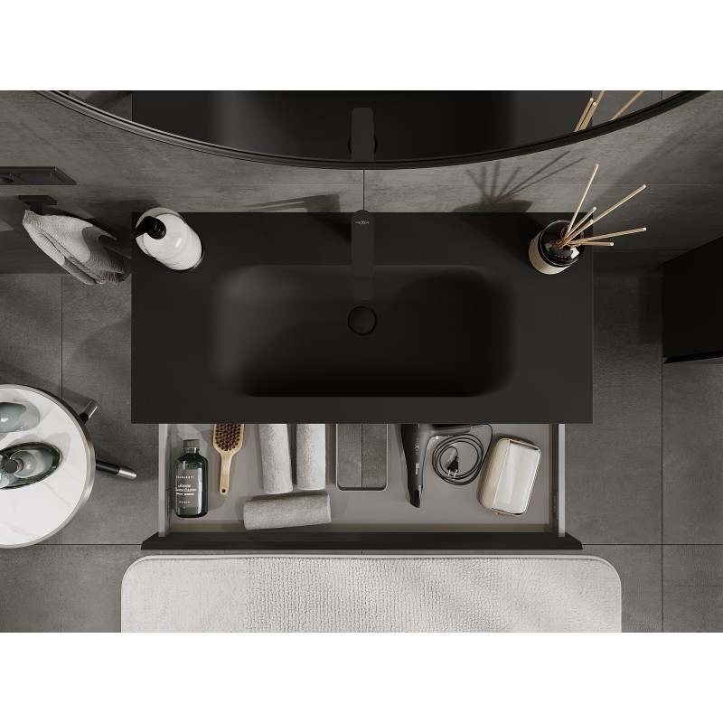 Mexen Orio kúpeľňová skrinka 100 cm s umývadlom Vela, 1 zásuvka, čierna matná - 91A10-10023-1-BF71-W23M71