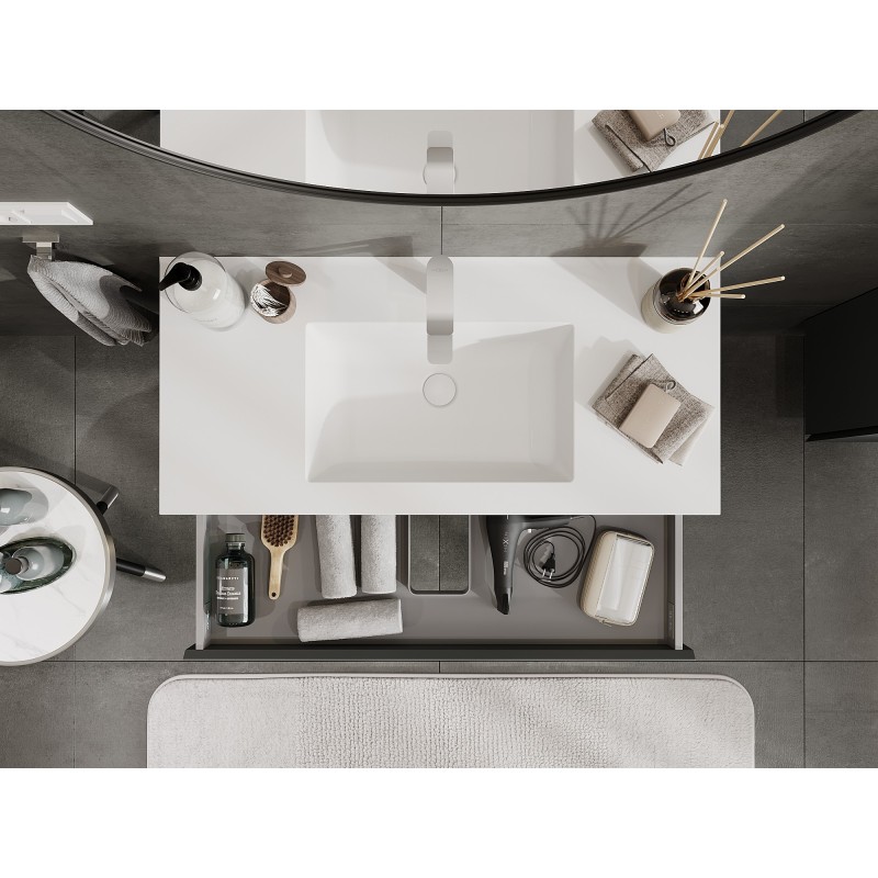 Mexen Orio kúpeľňová skrinka 100 cm s umývadlom Otis, 2 zásuvky, grafitová matná/biela matná - 91A10-10047-2-BFF66-W18M01