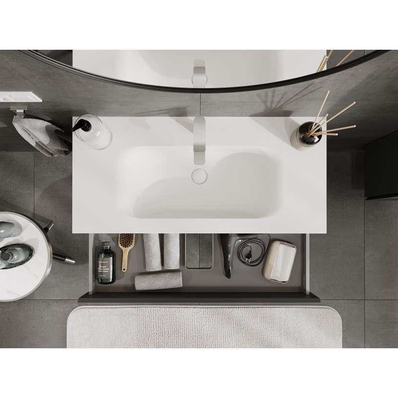 Mexen Orio kúpeľňová skrinka 100 cm s umývadlom Vela, 2 zásuvky, grafitová matná/biela matná - 91A10-10047-2-BFF66-W23M01