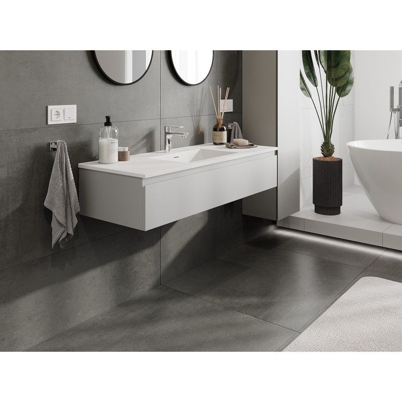 Mexen Orio kúpeľňová skrinka 120 cm s umývadlom Otis, 1 zásuvka, sivá matná/biela matná - 91A10-12023-1-BF62-W18M01