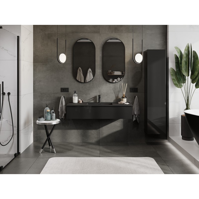 Mexen Orio kúpeľňová skrinka 120 cm s umývadlom Otis, 1 zásuvka, čierny lesk/čierny mat - 91A10-12023-1-BF70-W18M71