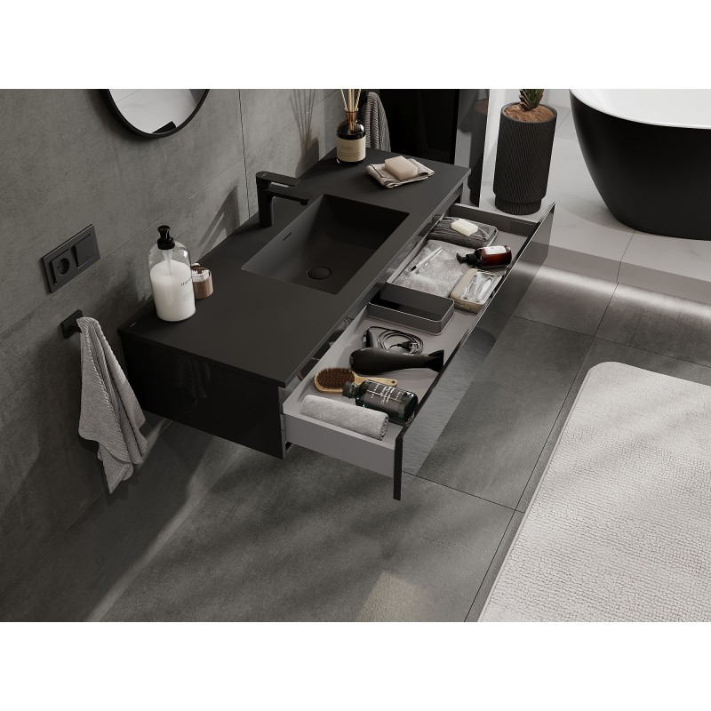 Mexen Orio kúpeľňová skrinka 120 cm s umývadlom Otis, 1 zásuvka, čierny lesk/čierny mat - 91A10-12023-1-BF70-W18M71