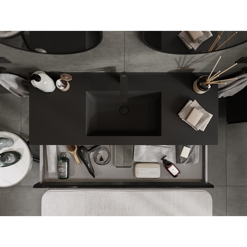 Mexen Orio kúpeľňová skrinka 120 cm s umývadlom Otis, 1 zásuvka, čierny lesk/čierny mat - 91A10-12023-1-BF70-W18M71
