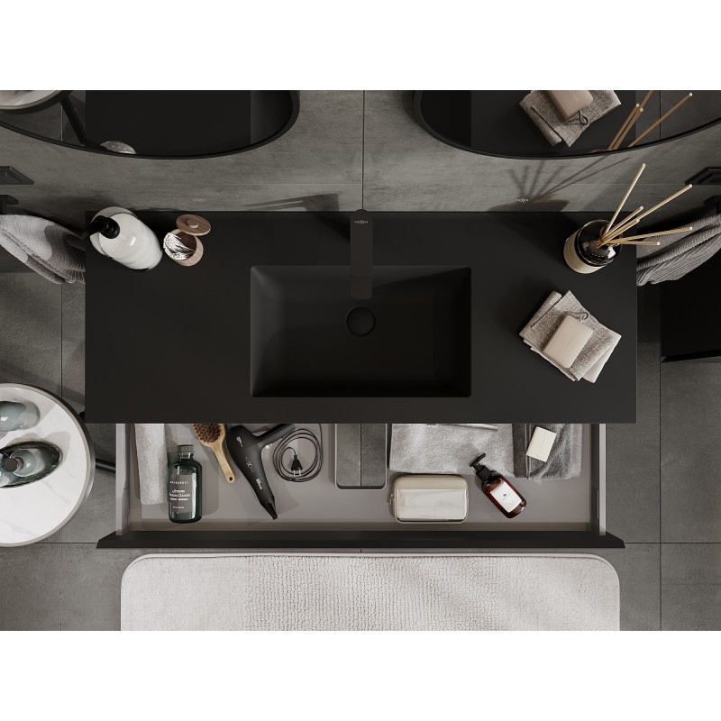 Mexen Orio kúpeľňová skrinka 120 cm s umývadlom Otis, 1 zásuvka, čierna matná - 91A10-12023-1-BF71-W18M71