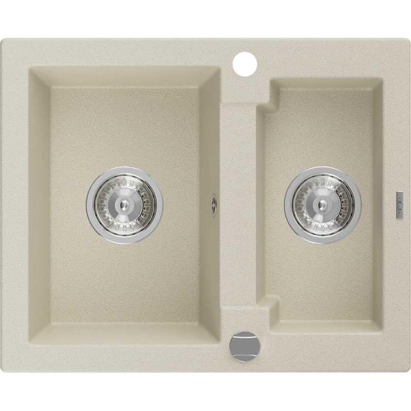 Mexen Carlos Granitový drez 1,5-komorový 582 x 475 mm, béžový, sifón chróm - 6518581500-69