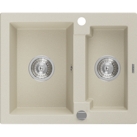 Mexen Carlos Granitový drez 1,5-komorový 582 x 475 mm, béžový, sifón chróm - 6518581500-69