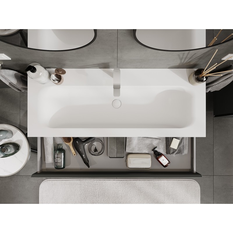 Mexen Orio kúpeľňová skrinka 120 cm s umývadlom Vela, 1 zásuvka, grafit mat/biela mat - 91A10-12023-1-BF66-W23M01