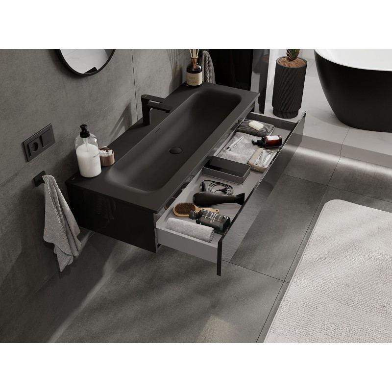 Mexen Orio kúpeľňová skrinka 120 cm s umývadlom Vela, 1 zásuvka, čierny lesk/čierny mat - 91A10-12023-1-BF70-W23M71