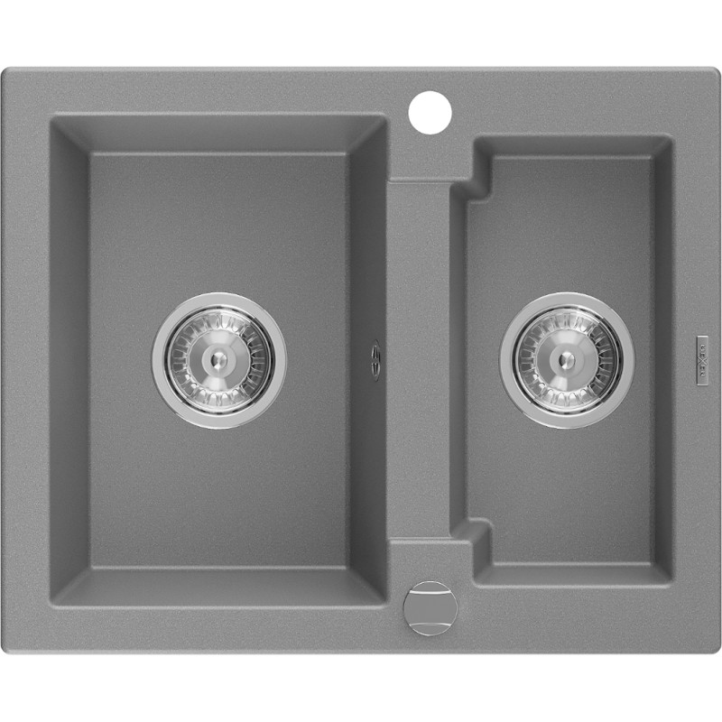 Mexen Carlos granitový drez 1,5-komorový 582 x 475 mm, sivý, sifón chróm - 6518581500-71