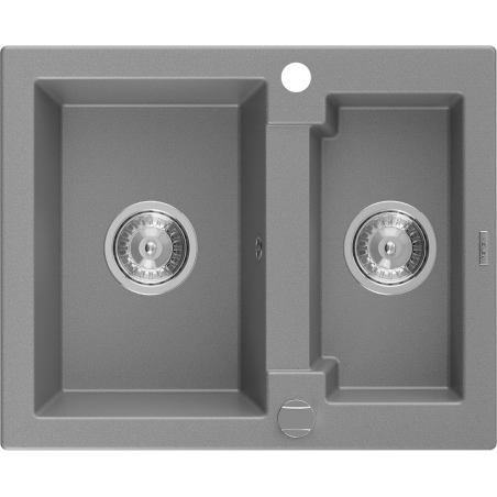 Mexen Carlos granitový drez s 1,5 komorou 582 x 475 mm, sivý, chrómový sifón - 6518581500-71