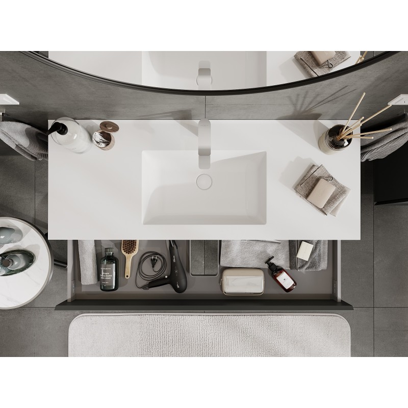 Mexen Orio kúpeľňová skrinka 120 cm s umývadlom Otis, 2 zásuvky, grafit mat/biela mat - 91A10-12047-2-BFF66-W18M01