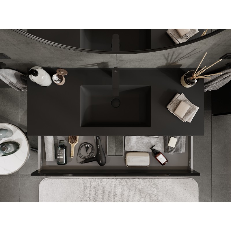 Mexen Orio Kúpeľňová Skrinka 120 cm s Umývadlom Otis, 2 Zásuvky, Čierny Lesk/Čierny Mat - 91A10-12047-2-BFF70-W18M71