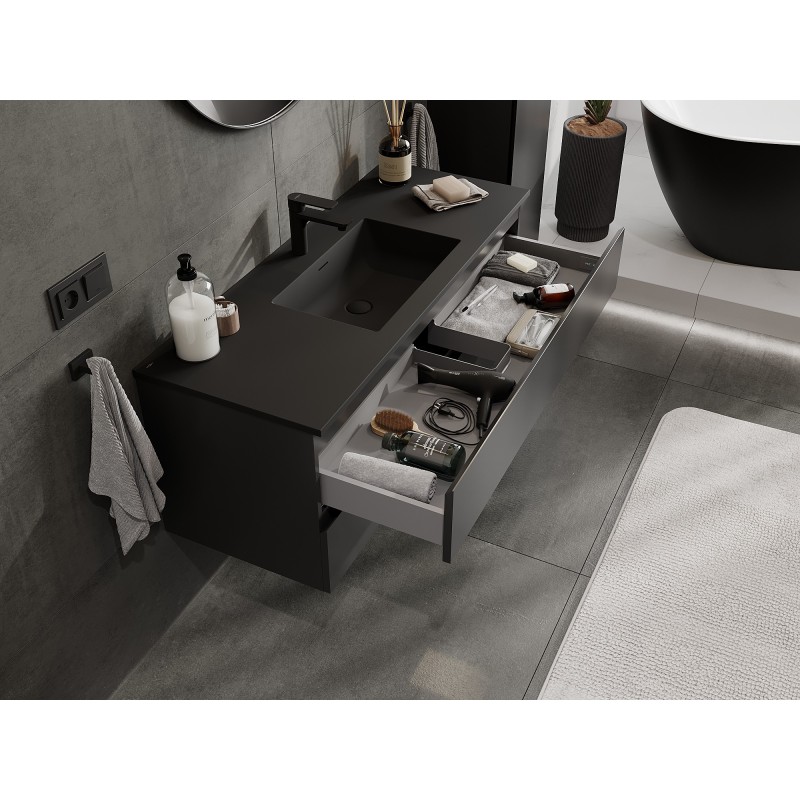 Mexen Orio kúpeľňová skrinka 120 cm s umývadlom Otis, 2 zásuvky, čierna matná - 91A10-12047-2-BFF71-W18M71