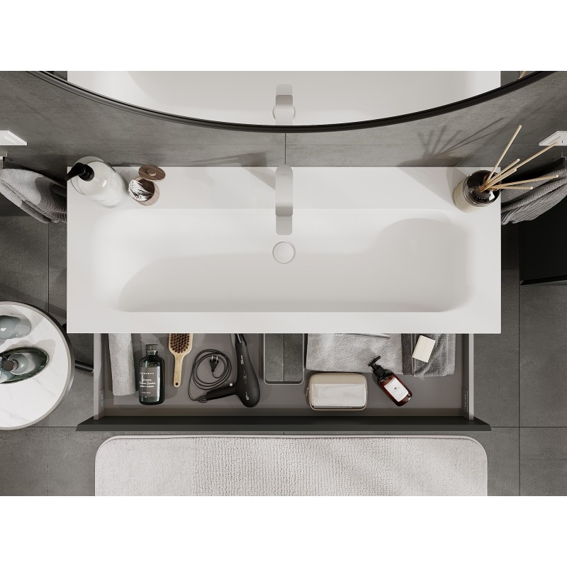 Mexen Orio kúpeľňová skrinka 120 cm s umývadlom Vela, 2 zásuvky, grafit matná/biela matná - 91A10-12047-2-BFF66-W23M01