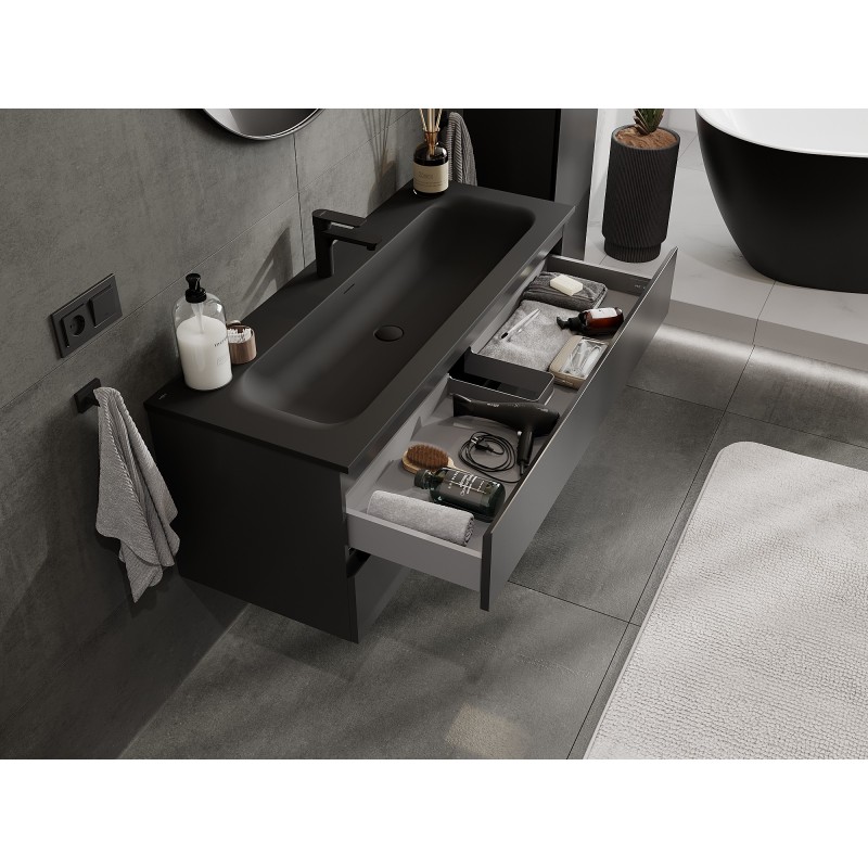 Mexen Orio kúpeľňová skrinka 120 cm s umývadlom Vela, 2 zásuvky, čierna mat - 91A10-12047-2-BFF71-W23M71