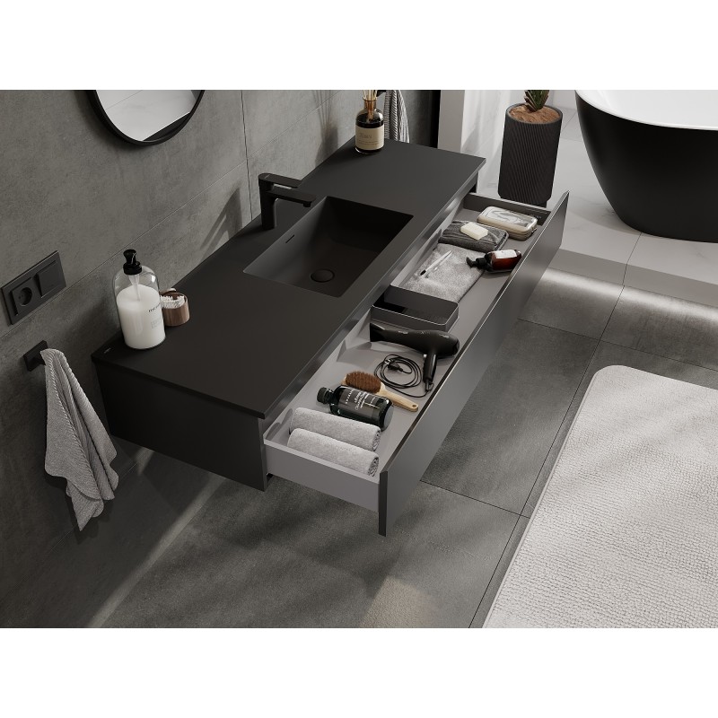 Mexen Orio kúpeľňová skrinka 140 cm s umývadlom Otis, 1 zásuvka, čierna matná - 91A10-14023-1-BF71-W18M71