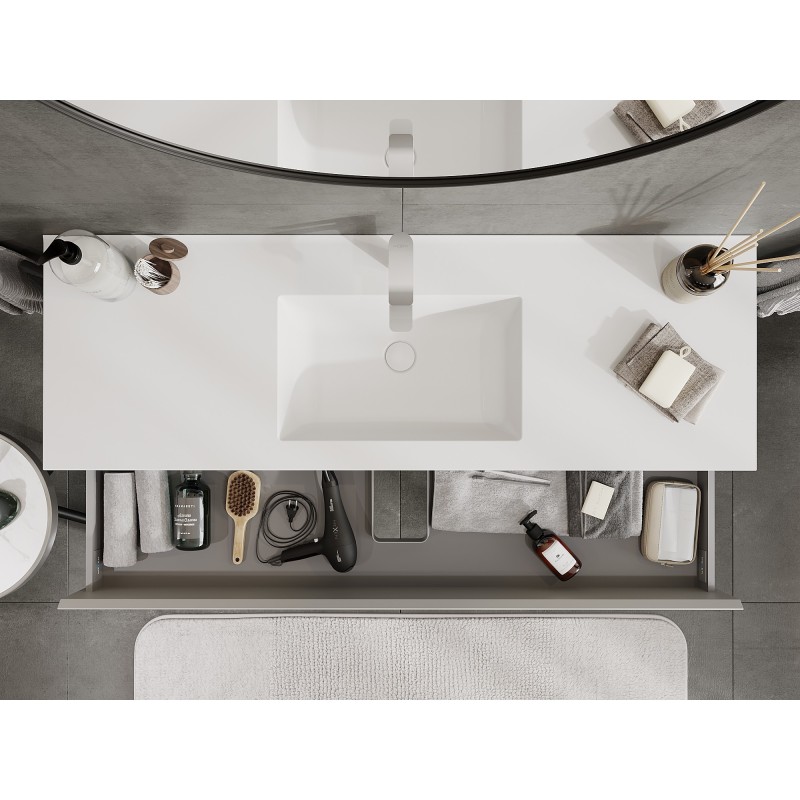 Mexen Orio kúpeľňová skrinka 140 cm s umývadlom Otis, 2 zásuvky, šedá matná/biela matná - 91A10-14047-2-BFF62-W18M01