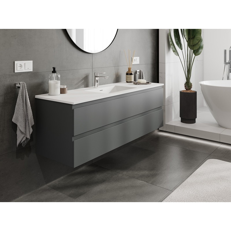 Mexen Orio kúpeľňová skrinka 140 cm s umývadlom Otis, 2 zásuvky, grafit mat/biela mat - 91A10-14047-2-BFF66-W18M01