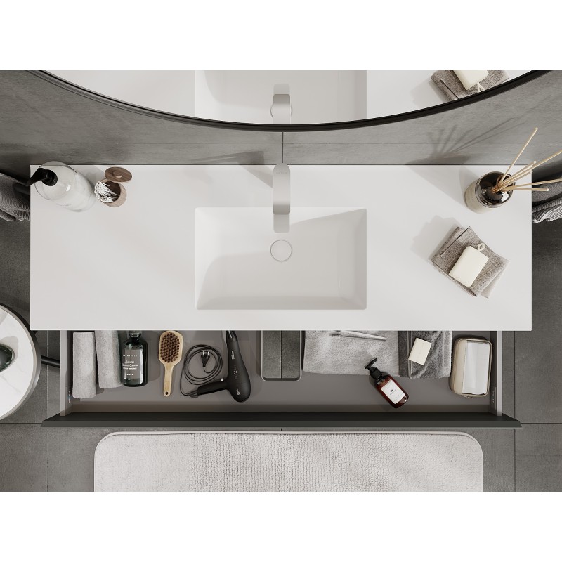 Mexen Orio kúpeľňová skrinka 140 cm s umývadlom Otis, 2 zásuvky, grafitová matná/biela matná - 91A10-14047-2-BFF66-W18M01