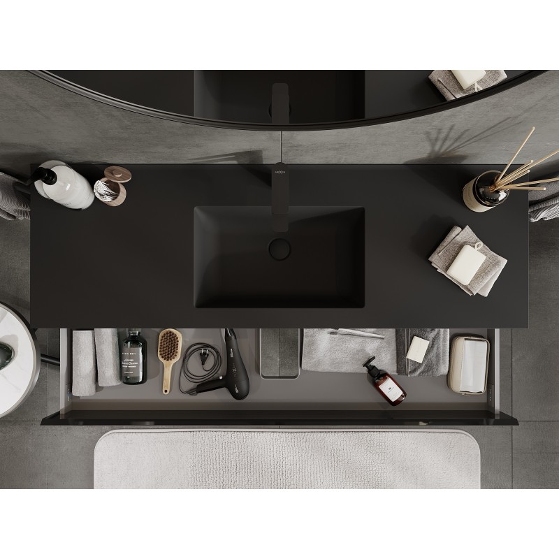 Mexen Orio kúpeľňová skrinka 140 cm s umývadlom Otis, 2 zásuvky, čierny lesk/čierna matná - 91A10-14047-2-BFF70-W18M71