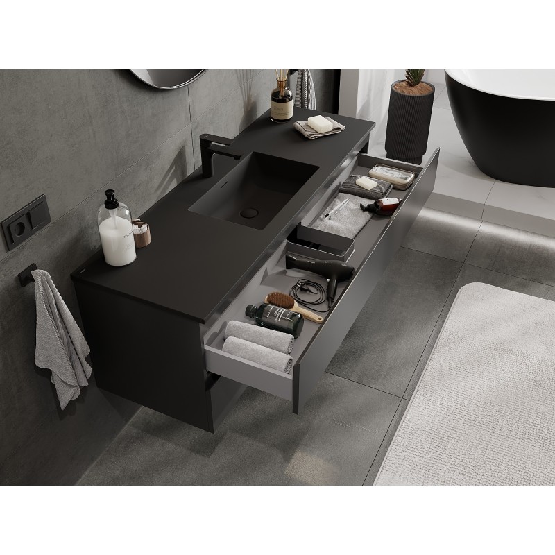 Mexen Orio kúpeľňová skrinka 140 cm s umývadlom Otis, 2 zásuvky, čierna matná - 91A10-14047-2-BFF71-W18M71