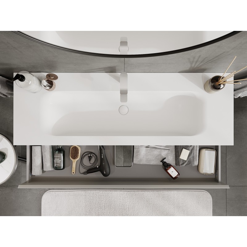 Mexen Orio kúpeľňová skrinka 140 cm s umývadlom Vela, 2 zásuvky, sivá matná/biela matná - 91A10-14047-2-BFF62-W23M01