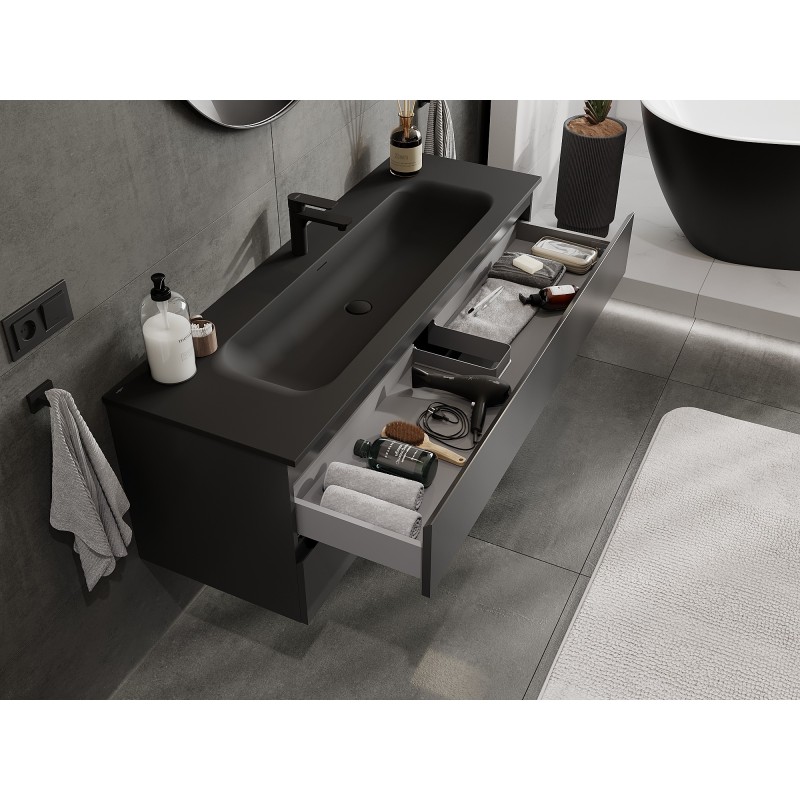 Mexen Orio kúpeľňová skrinka 140 cm s umývadlom Vela, 2 zásuvky, čierna matná - 91A10-14047-2-BFF71-W23M71