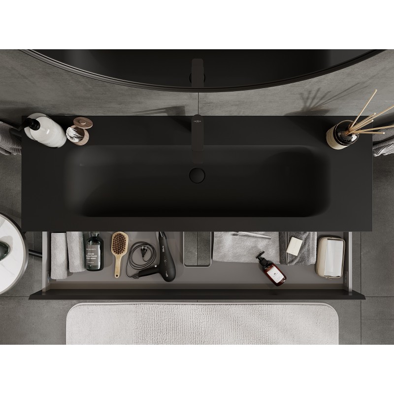 Mexen Orio kúpeľňová skrinka 140 cm s umývadlom Vela, 2 zásuvky, čierna matná - 91A10-14047-2-BFF71-W23M71
