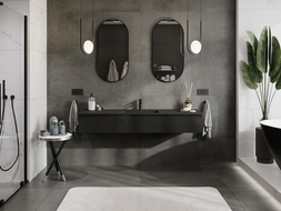 Mexen Orio kúpeľňová skrinka 160 cm s umývadlom Otis, 1 zásuvka, čierny lesk/čierna mat - 91A10-16023-1-BF70-W18M71