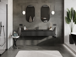 Mexen Orio kúpeľňová skrinka 160 cm s umývadlom Otis, 1 zásuvka, čierna matná - 91A10-16023-1-BF71-W18M71