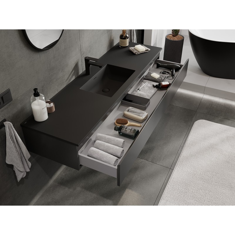 Mexen Orio kúpeľňová skrinka 160 cm s umývadlom Otis, 1 zásuvka, čierna matná - 91A10-16023-1-BF71-W18M71