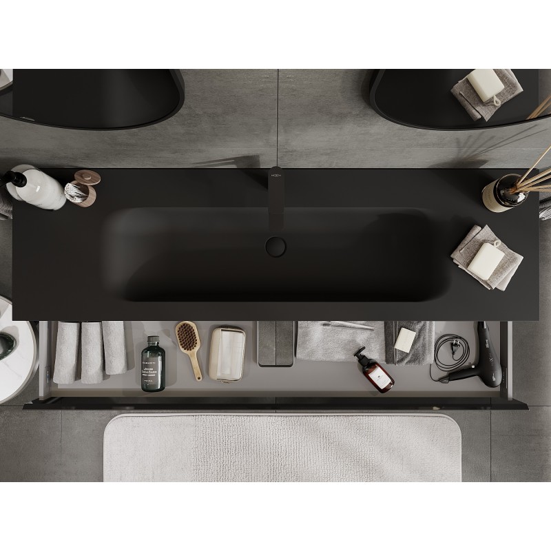 Mexen Orio kúpeľňová skrinka 160 cm s umývadlom Vela, 1 zásuvka, čierny lesk/čierny mat - 91A10-16023-1-BF70-W23M71