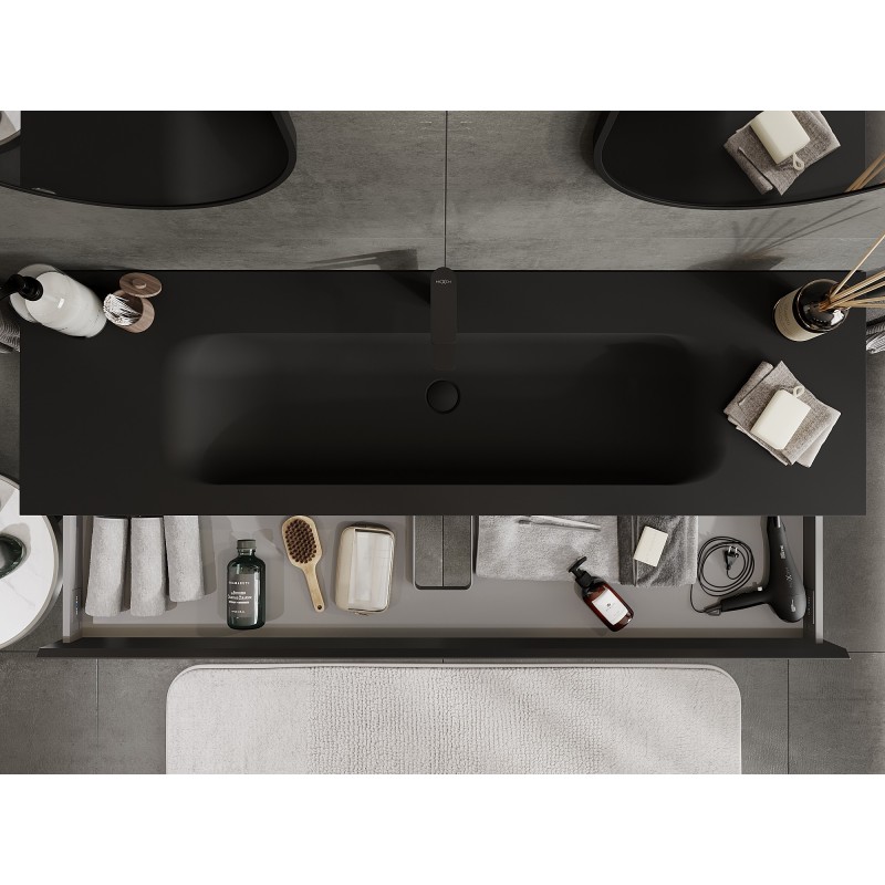 Mexen Orio kúpeľňová skrinka 160 cm s umývadlom Vela, 1 zásuvka, čierna matná - 91A10-16023-1-BF71-W23M71