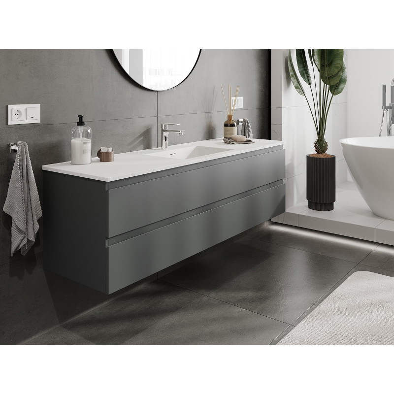 Mexen Orio kúpeľňová skrinka 160 cm s umývadlom Otis, 2 zásuvky, grafit mat/biela mat - 91A10-16047-2-BFF66-W18M01