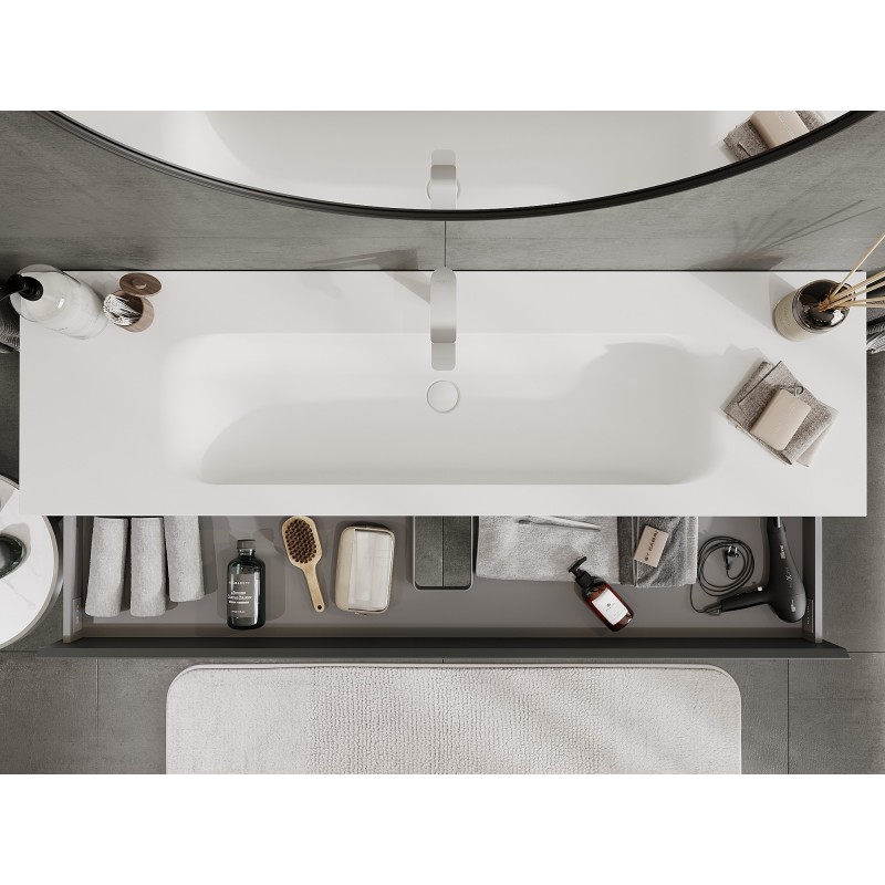 Mexen Orio kúpeľňová skrinka 160 cm s umývadlom Vela, 2 zásuvky, grafit mat/biela mat - 91A10-16047-2-BFF66-W23M01