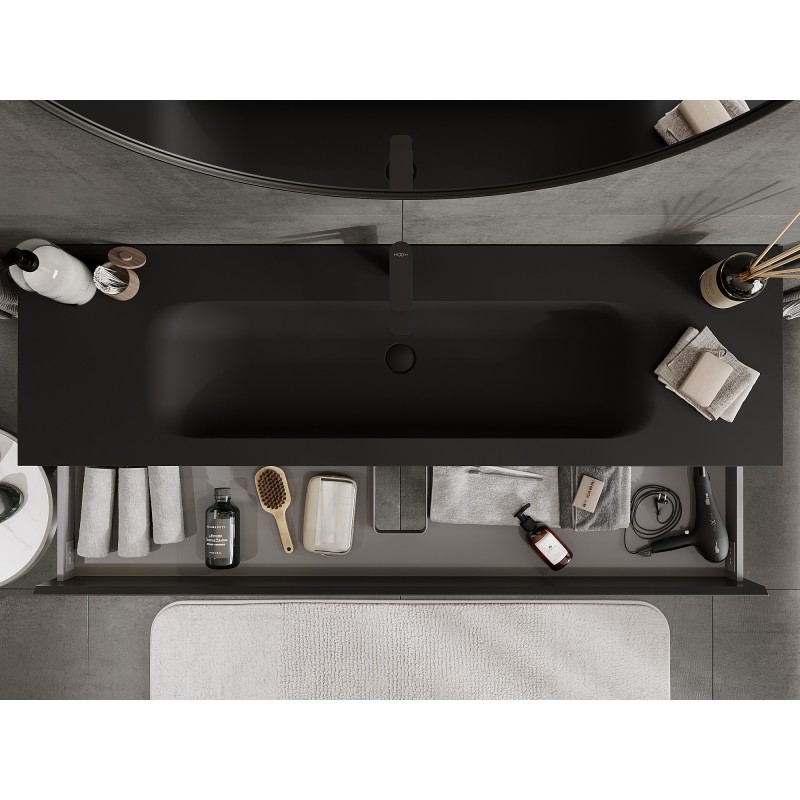 Mexen Orio kúpeľňová skrinka 160 cm s umývadlom Vela, 2 zásuvky, čierna matná - 91A10-16047-2-BFF71-W23M71