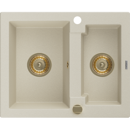 Mexen Carlos granitový drez 1,5-komorový 582 x 475 mm, béžový, sifón zlatý - 6518581500-69-G
