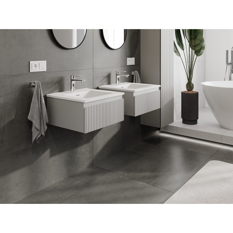 Mexen Rivel kúpeľňová skrinka 50 cm s umývadlom Otis, 1 zásuvka, ryhovaná, šedá matná/biela matná - 91A20-05023-1-BF62-W18M01