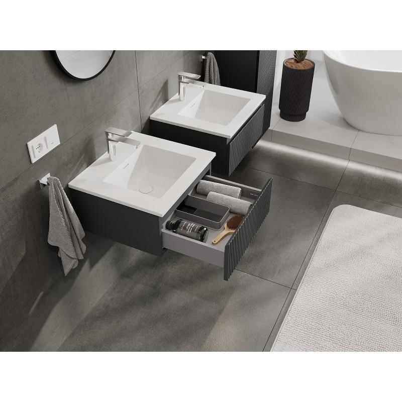 Mexen Rivel kúpeľňová skrinka 50 cm s umývadlom Otis, 1 zásuvka, ryhovaná, grafit mat/biela mat - 91A20-05023-1-BF66-W18M01