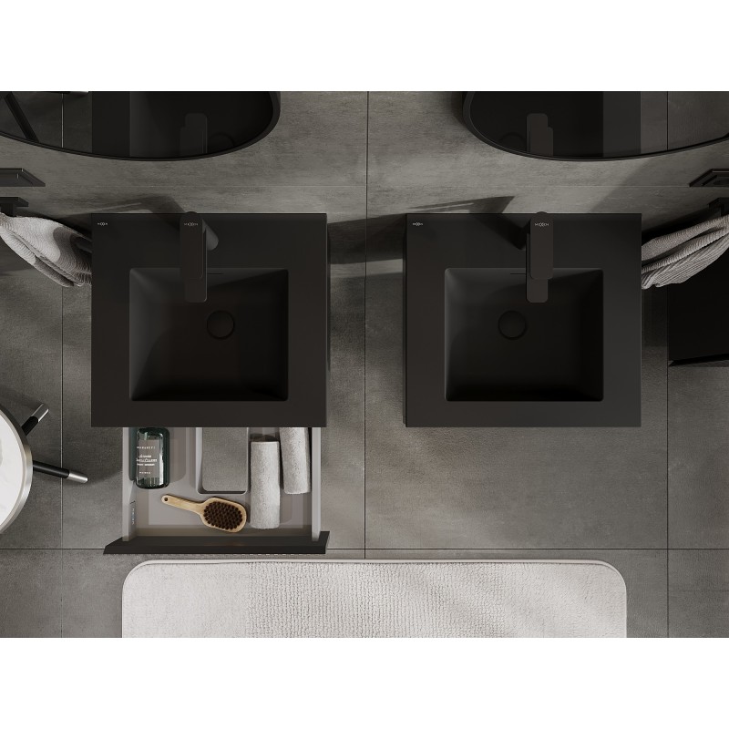 Mexen Rivel kúpeľňová skrinka 50 cm s umývadlom Otis, 1 zásuvka, ryhovaná, čierny mat - 91A20-05023-1-BF71-W18M71